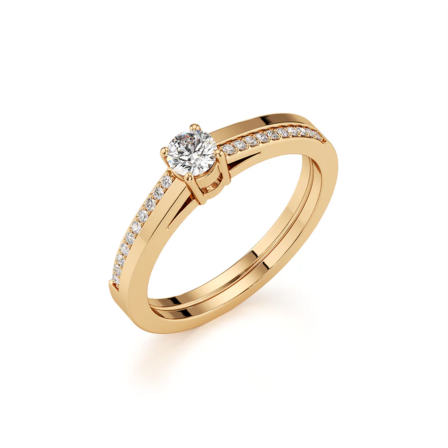 White Gold Solitaire Engagement Ring – Modern Pavé Band