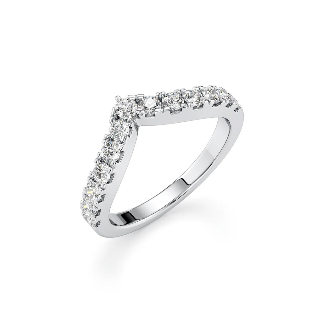 White Gold V-Shape Diamond Ring – Sleek Chevron Band | Elegant & Stackable Design