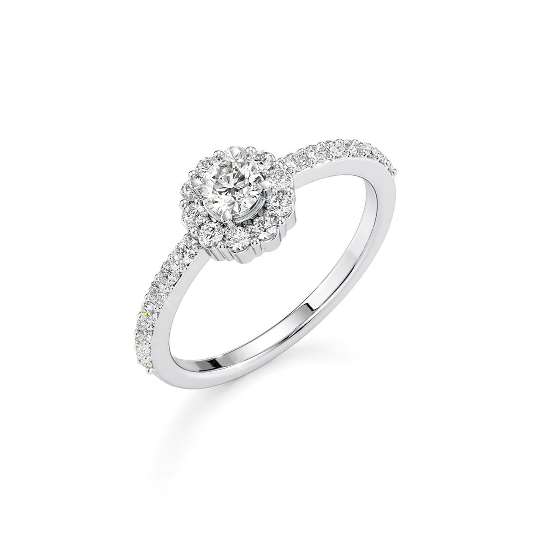 White Gold Halo Engagement Ring – Classic Round Lab Diamond