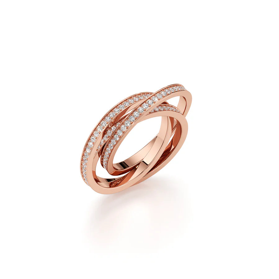 White Gold Interlocking Diamond Ring – Multi-Band Crossover Style | Elegant Designer Look