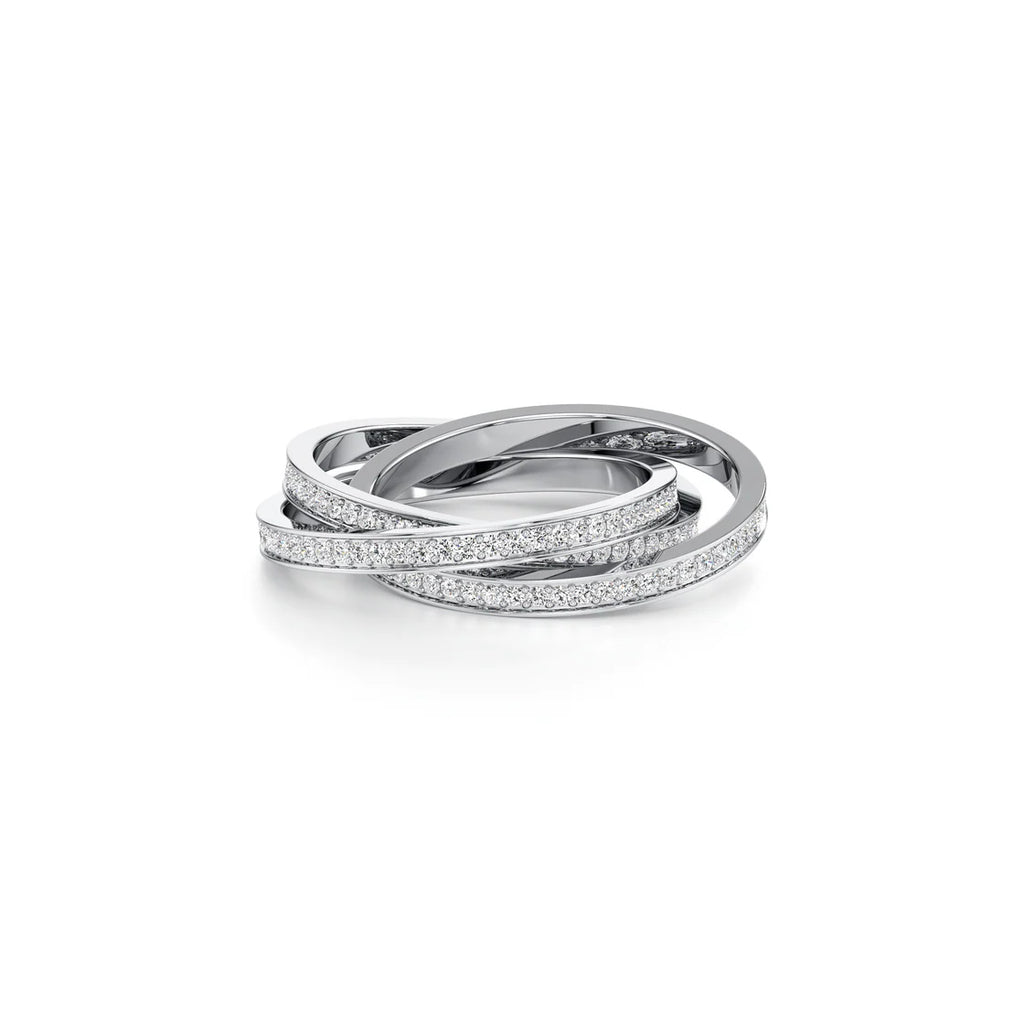 White Gold Interlocking Diamond Ring – Multi-Band Crossover Style | Elegant Designer Look
