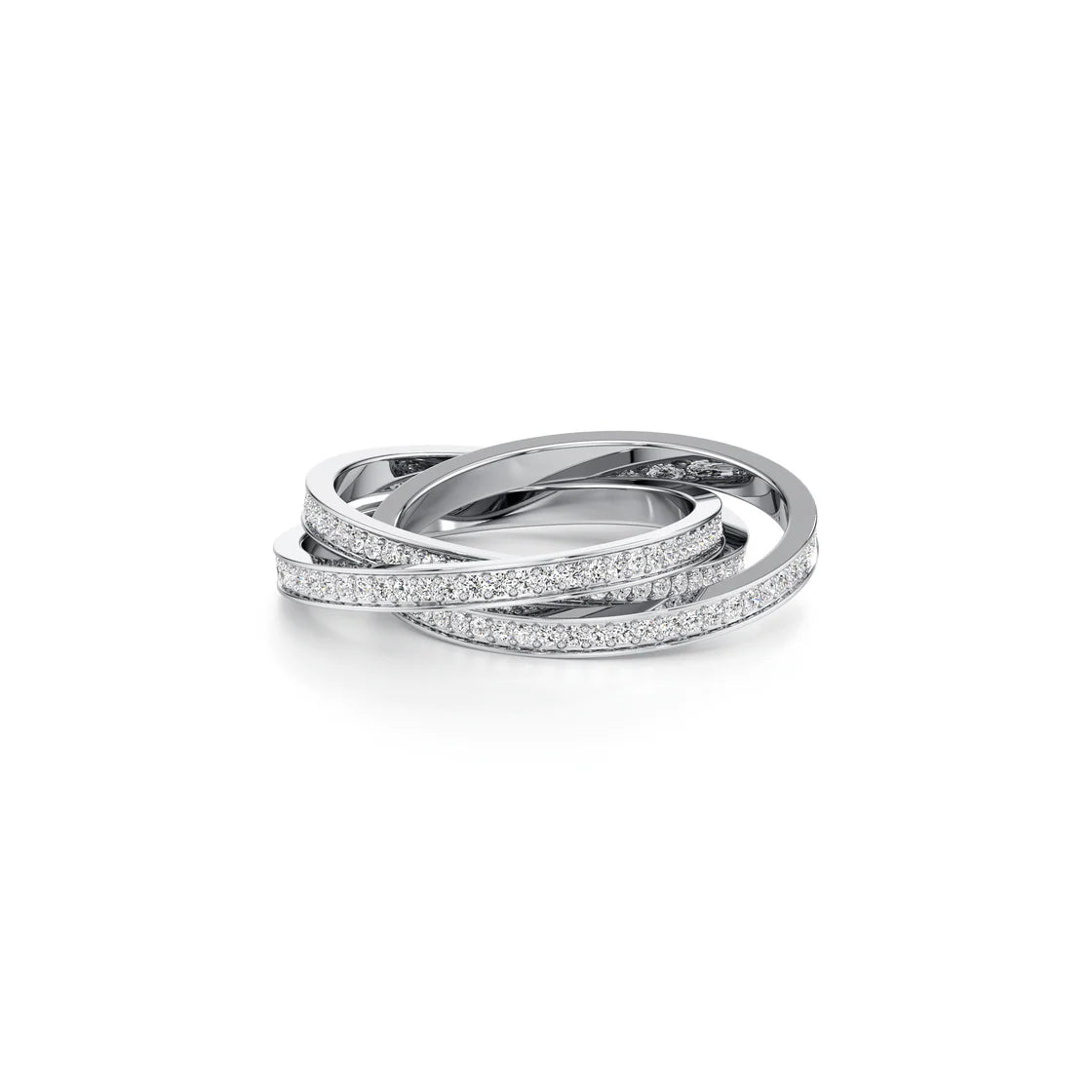 White Gold Interlocking Diamond Ring – Multi-Band Crossover Style | Elegant Designer Look