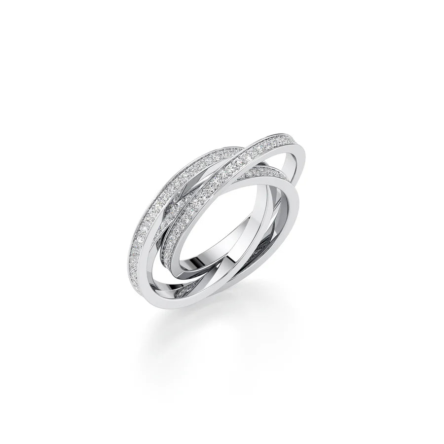 White Gold Interlocking Diamond Ring – Multi-Band Crossover Style | Elegant Designer Look