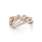 Rose Gold Diamond Band Ring – Wavy Multi-Layer Design