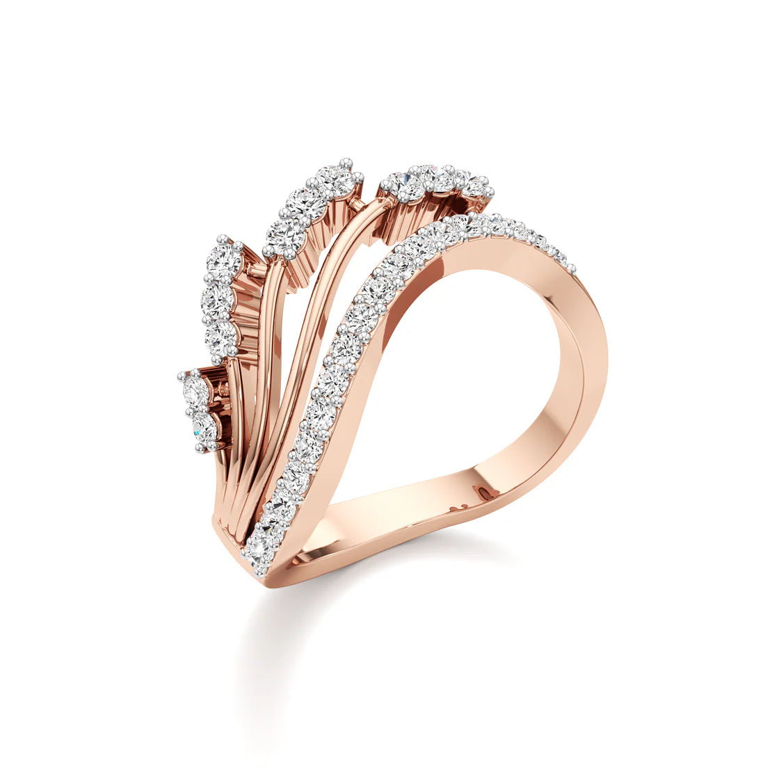 Rose Gold Diamond Band Ring – Wavy Multi-Layer Design