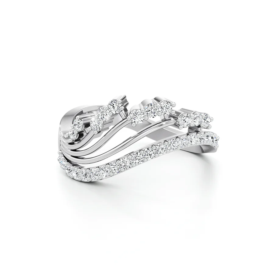 Rose Gold Diamond Band Ring – Wavy Multi-Layer Design