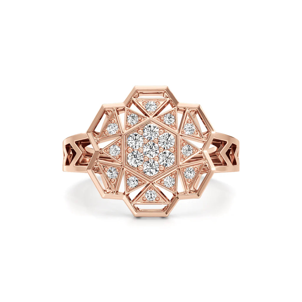 White Gold Mandala Diamond Ring – Geometric Floral Design