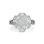 White Gold Mandala Diamond Ring – Geometric Floral Design