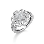 White Gold Mandala Diamond Ring – Geometric Floral Design