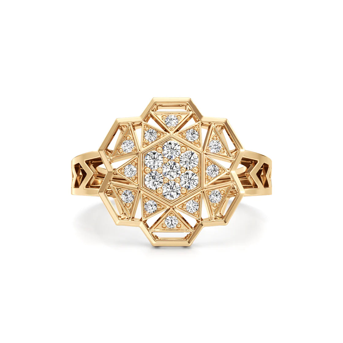 White Gold Mandala Diamond Ring – Geometric Floral Design