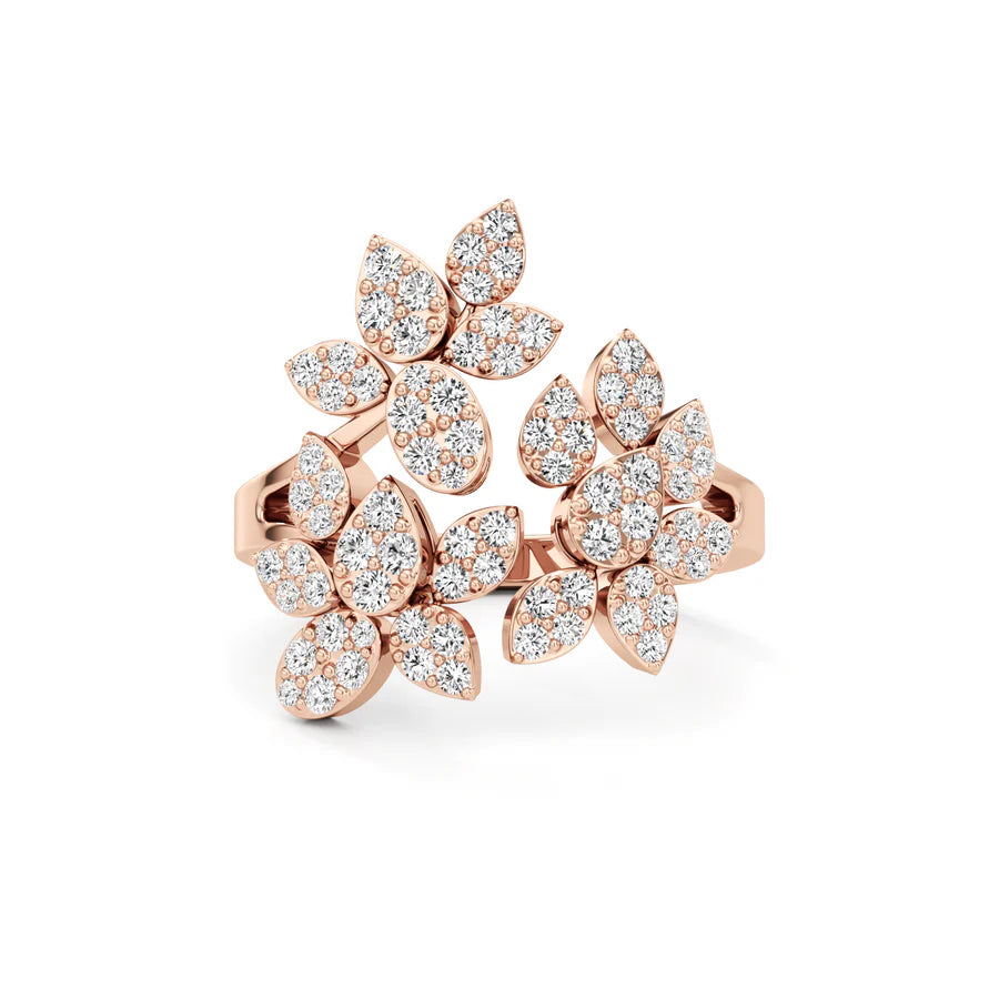 Gold Diamond Flower Ring | Floral Design with Sparkling Diamonds