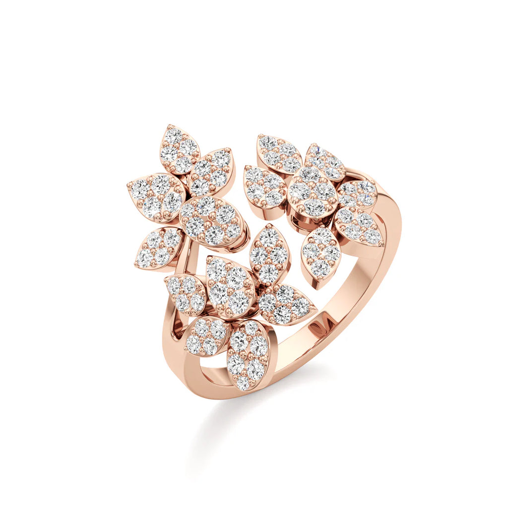 Gold Diamond Flower Ring | Floral Design with Sparkling Diamonds