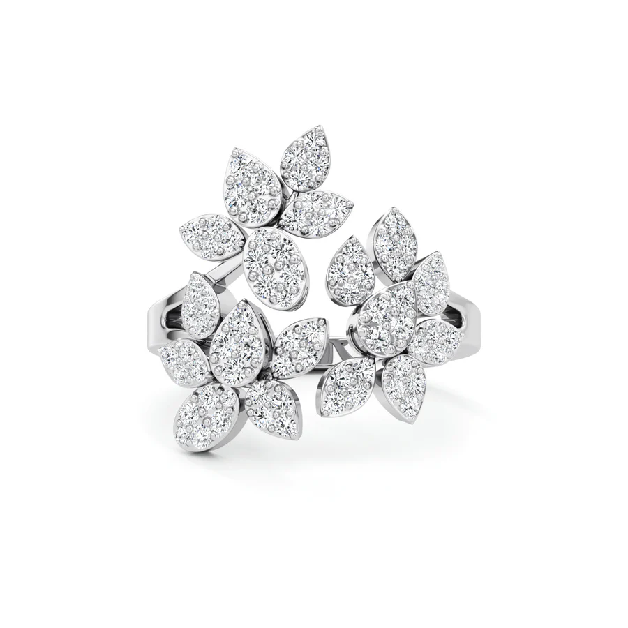 Gold Diamond Flower Ring | Floral Design with Sparkling Diamonds