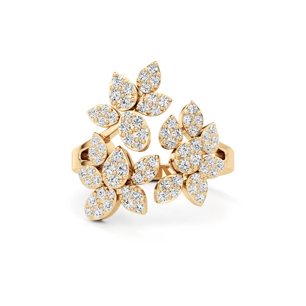 Gold Diamond Flower Ring | Floral Design with Sparkling Diamonds