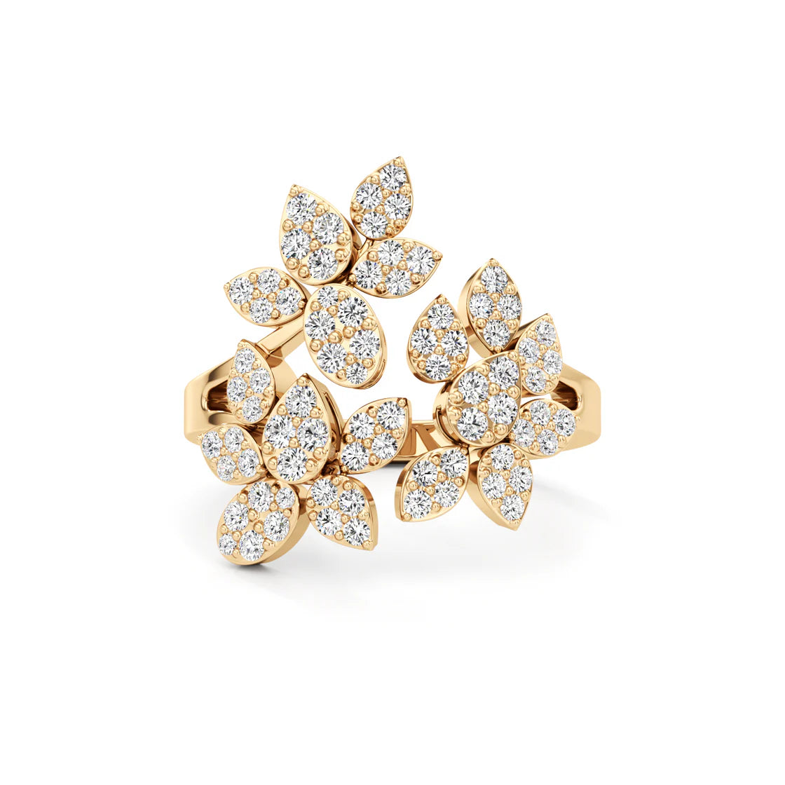 Gold Diamond Flower Ring | Floral Design with Sparkling Diamonds