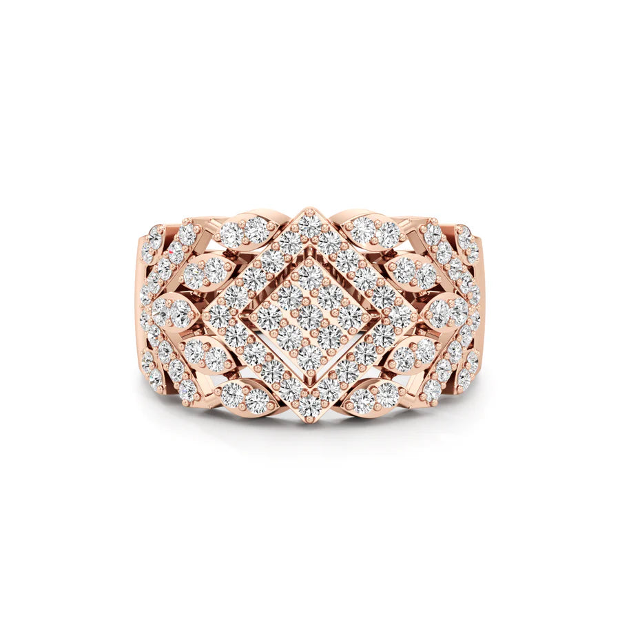 Bold Diamond Floral Statement Ring in White Gold – Wide Band Luxury Ring