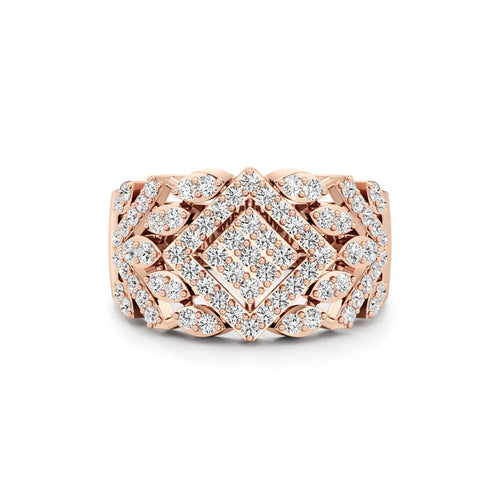 Bold Diamond Floral Statement Ring in White Gold – Wide Band Luxury Ring