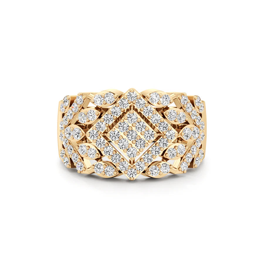 Bold Diamond Floral Statement Ring in White Gold – Wide Band Luxury Ring