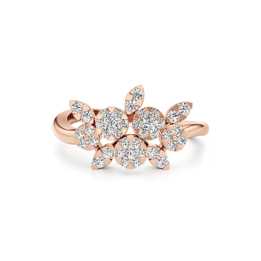 Gold Floral Diamond Ring | Elegant Diamond Flowers