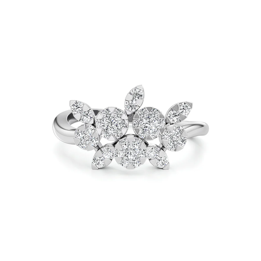 Gold Floral Diamond Ring | Elegant Diamond Flowers