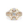 Designer Diamond Ring for Women – Pear, Baguette & Round Cut in Yellow Gold – Bold Luxury Statement Ring
