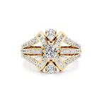 Designer Diamond Ring for Women – Pear, Baguette & Round Cut in Yellow Gold – Bold Luxury Statement Ring