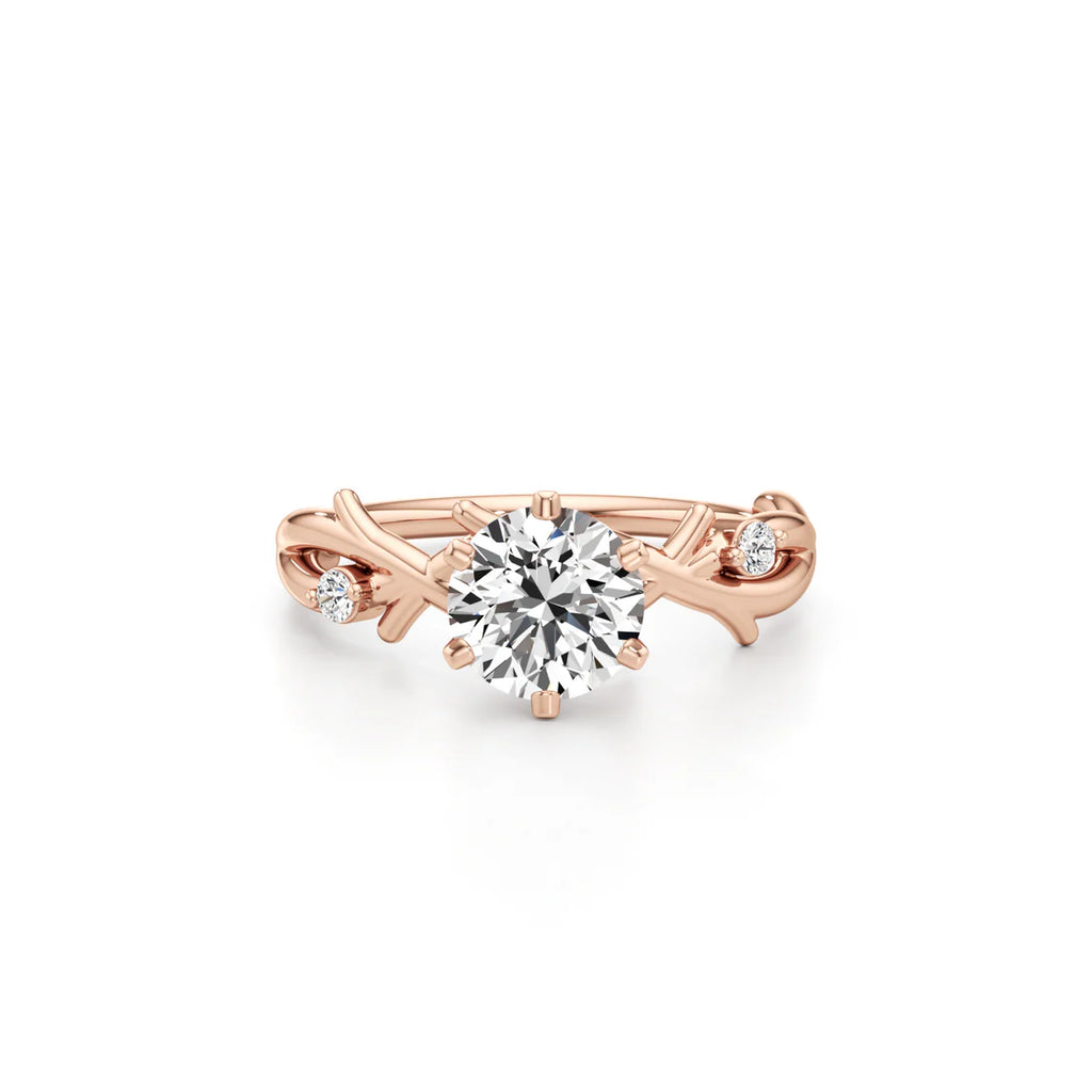 Nature-Inspired Solitaire Ring in Rose Gold – Leaf Design Engagement Ring