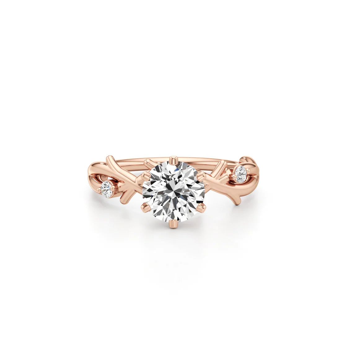 Nature-Inspired Solitaire Ring in Rose Gold – Leaf Design Engagement Ring