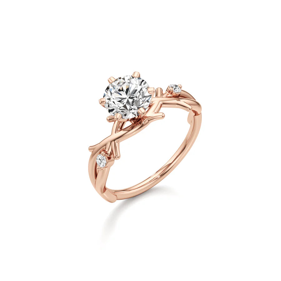 Nature-Inspired Solitaire Ring in Rose Gold – Leaf Design Engagement Ring