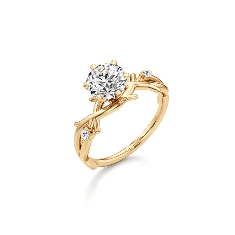 Nature-Inspired Solitaire Ring in Rose Gold – Leaf Design Engagement Ring