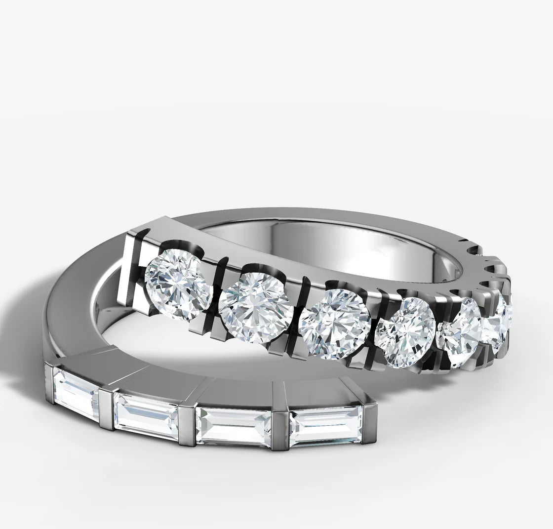 Baguette and Round Brilliant Cut Diamond Wrapped Band