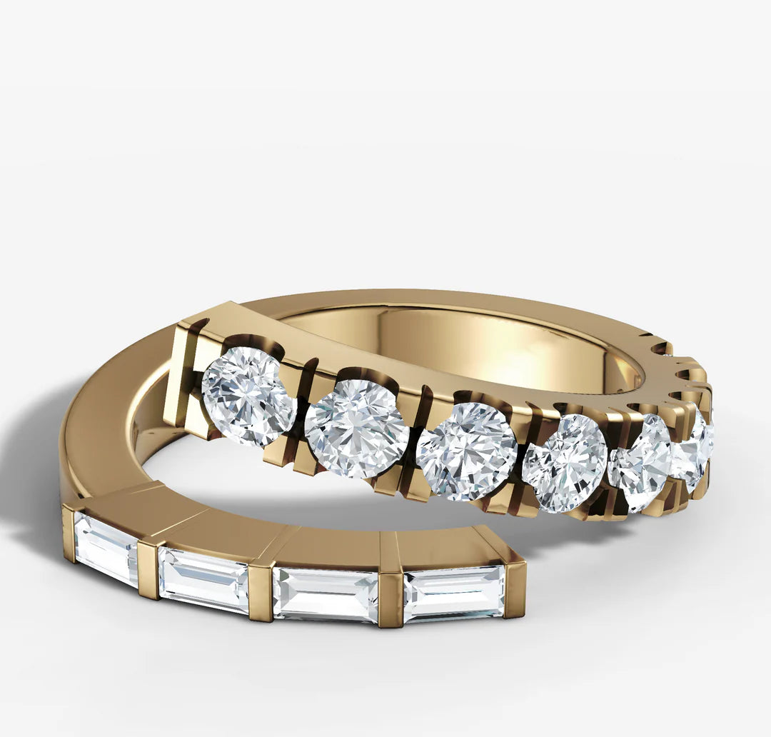 Baguette and Round Brilliant Cut Diamond Wrapped Band