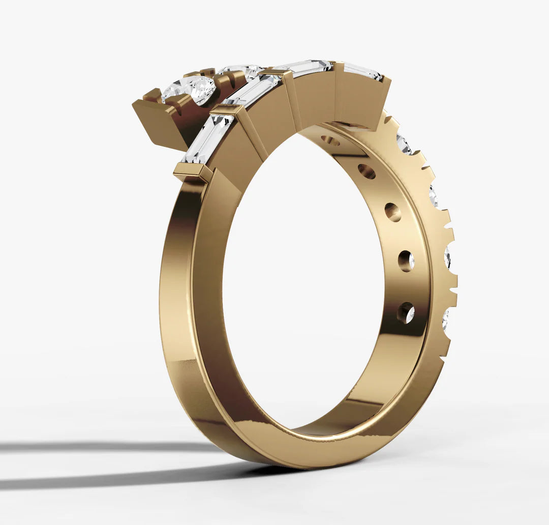 Baguette and Round Brilliant Cut Diamond Wrapped Band