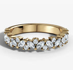 Shared Prong Cluster Band With Marquise and Round Brilliant Cut Diamonds