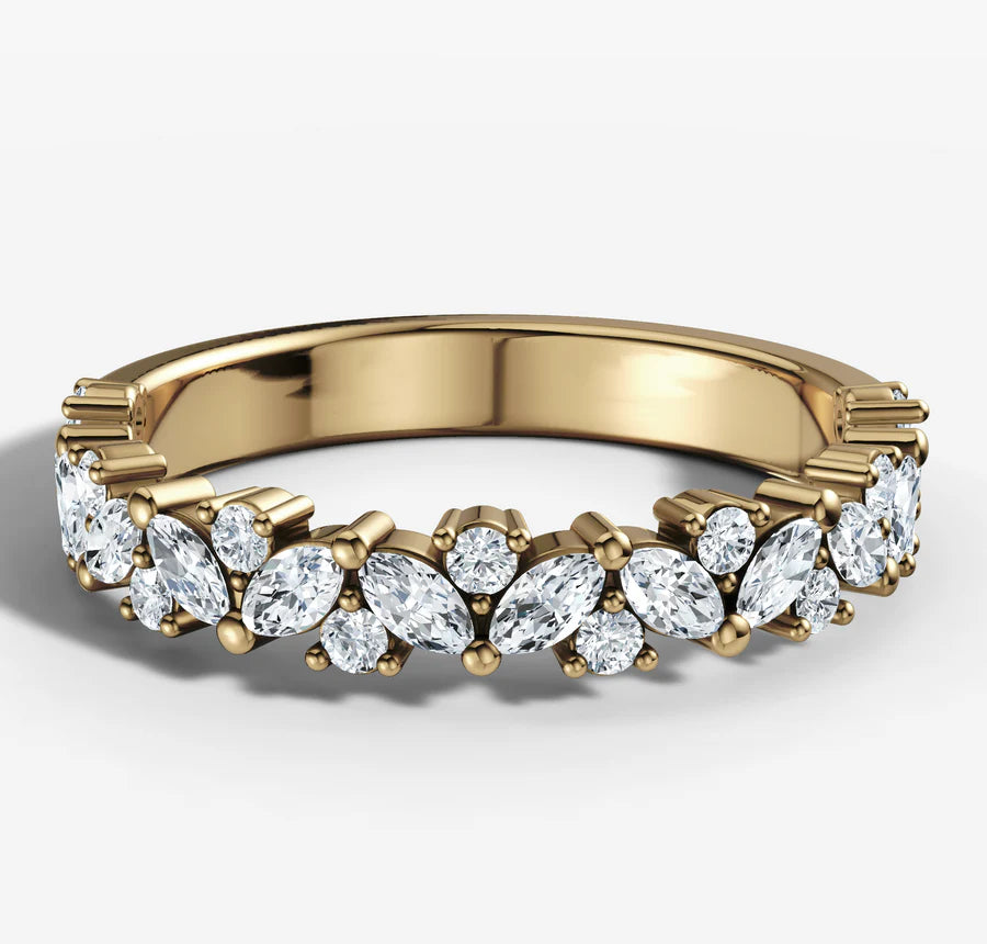 Shared Prong Cluster Band With Marquise and Round Brilliant Cut Diamonds