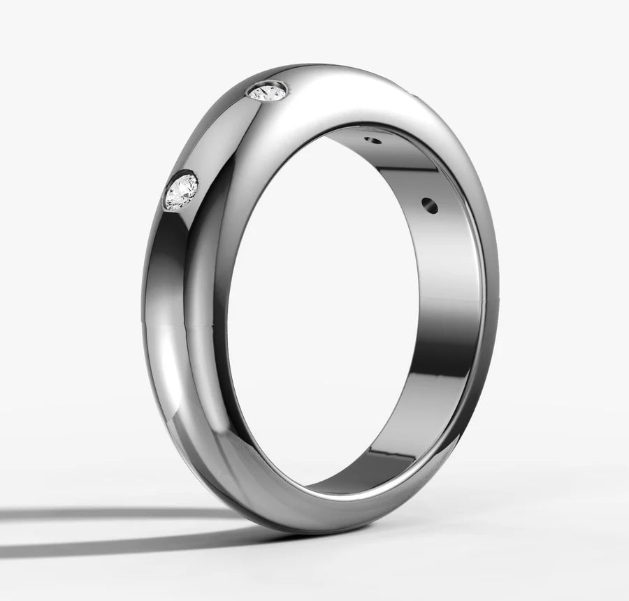 Hammer Set Dome Band With Round Brilliant Cut Diamonds