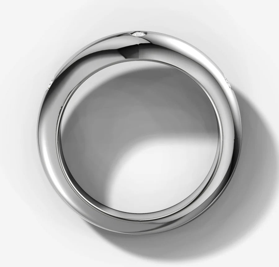 Hammer Set Dome Band With Round Brilliant Cut Diamonds