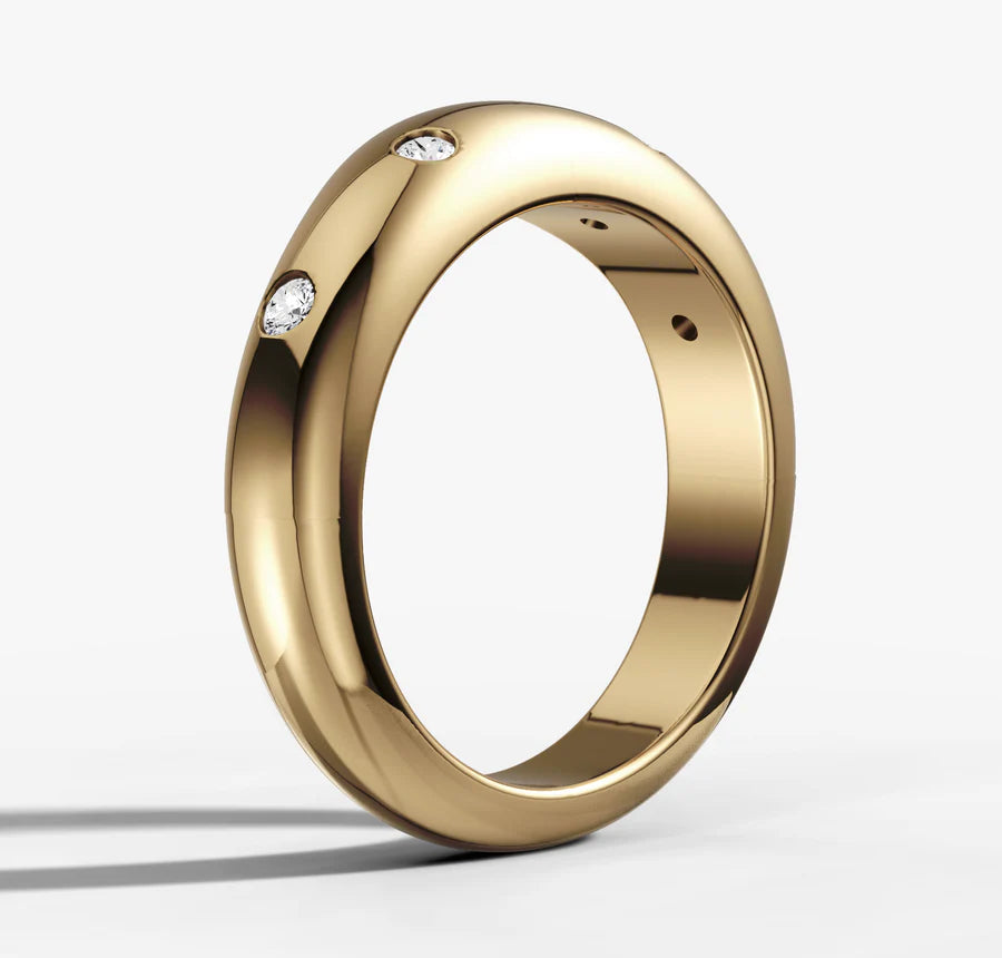 Hammer Set Dome Band With Round Brilliant Cut Diamonds
