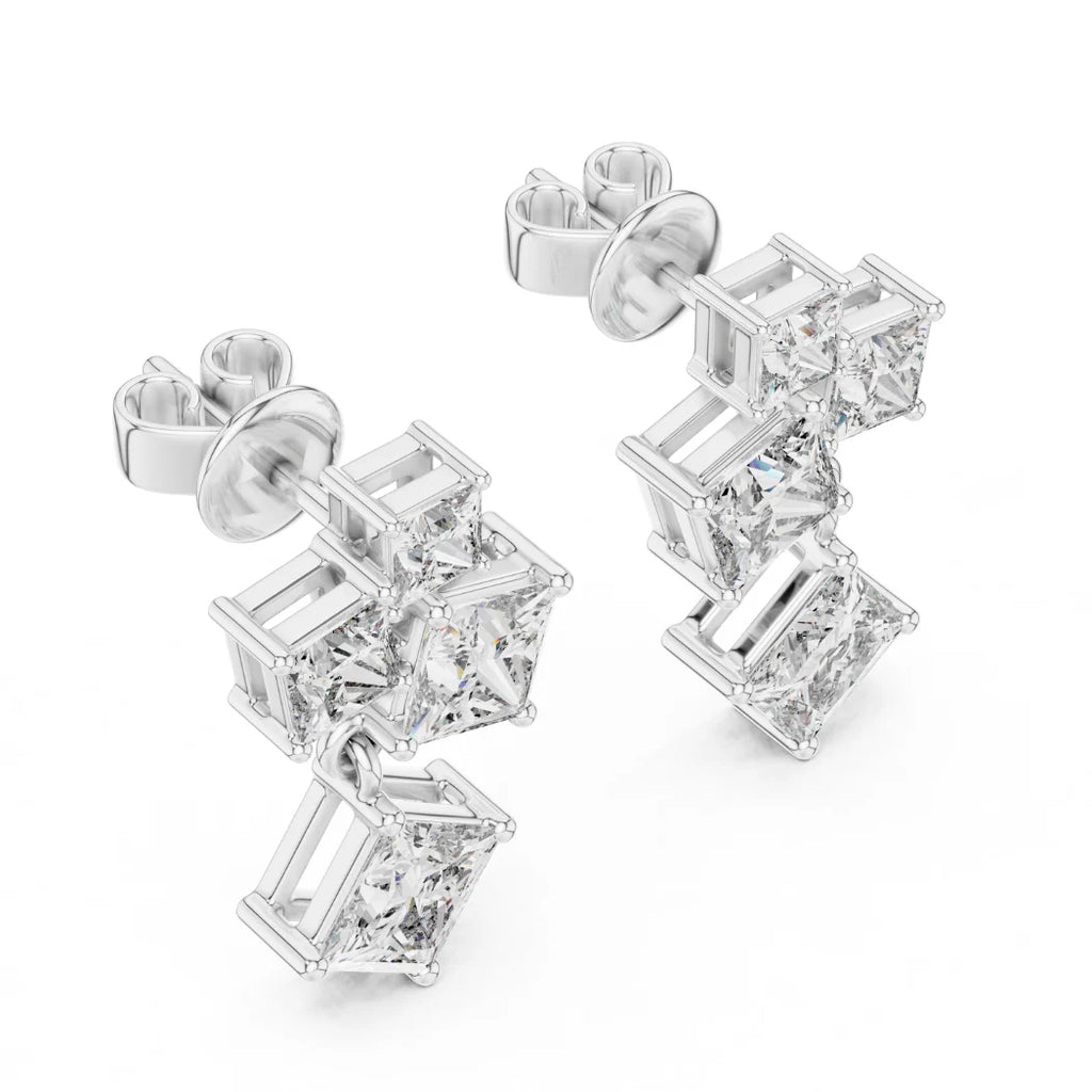 Geometric Radiance Princess Cut Dangle Earrings