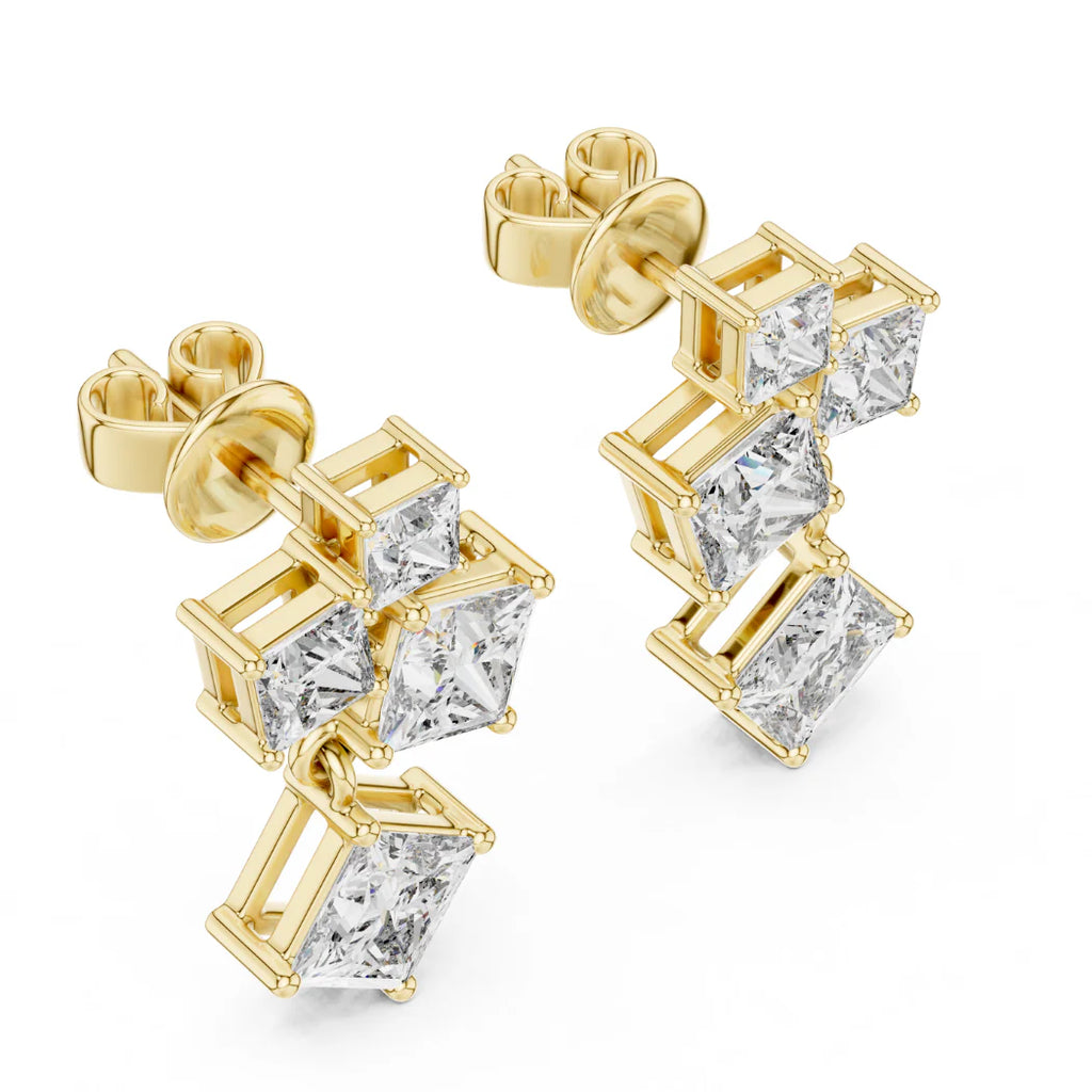 Geometric Radiance Princess Cut Dangle Earrings