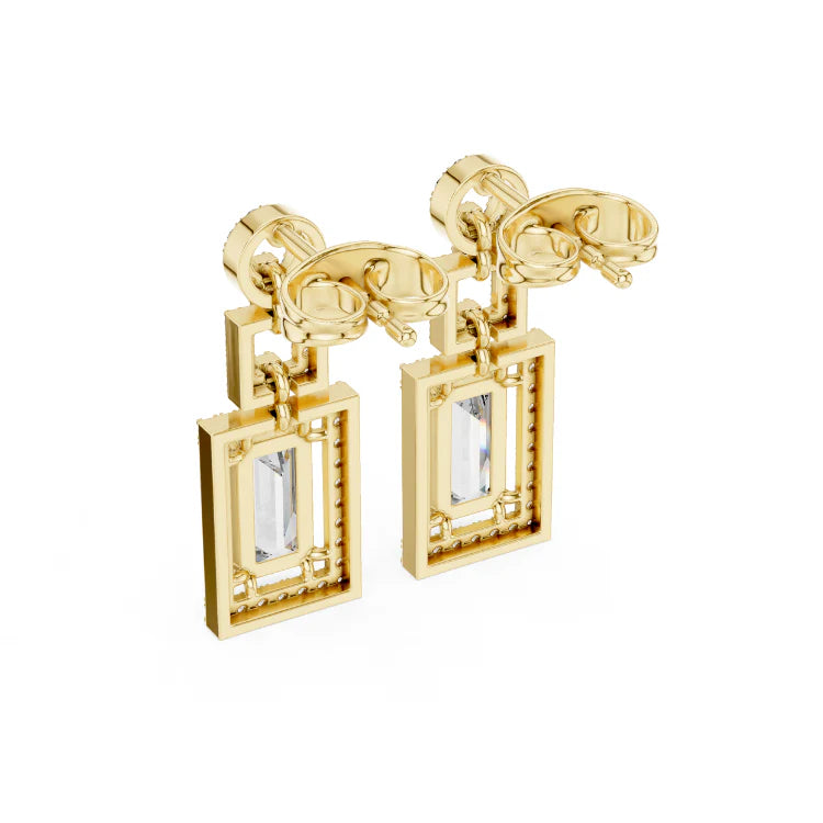 Art Deco Emerald-Cut Diamond Drop Earrings