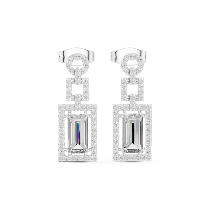 Art Deco Emerald-Cut Diamond Drop Earrings