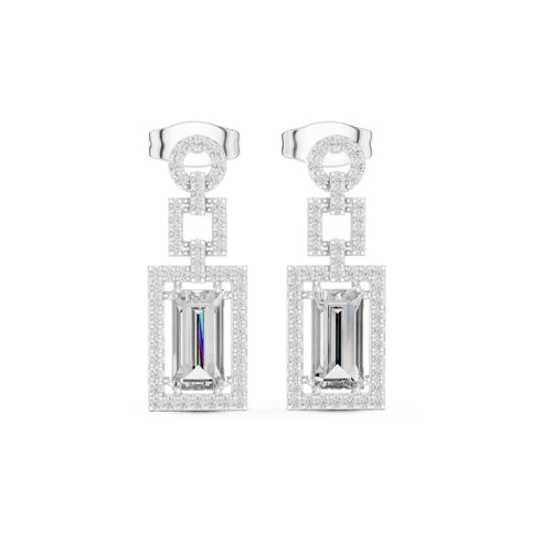 Art Deco Emerald-Cut Diamond Drop Earrings
