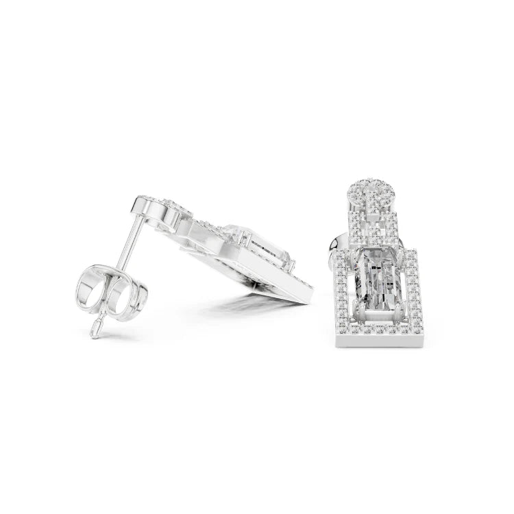 Art Deco Emerald-Cut Diamond Drop Earrings