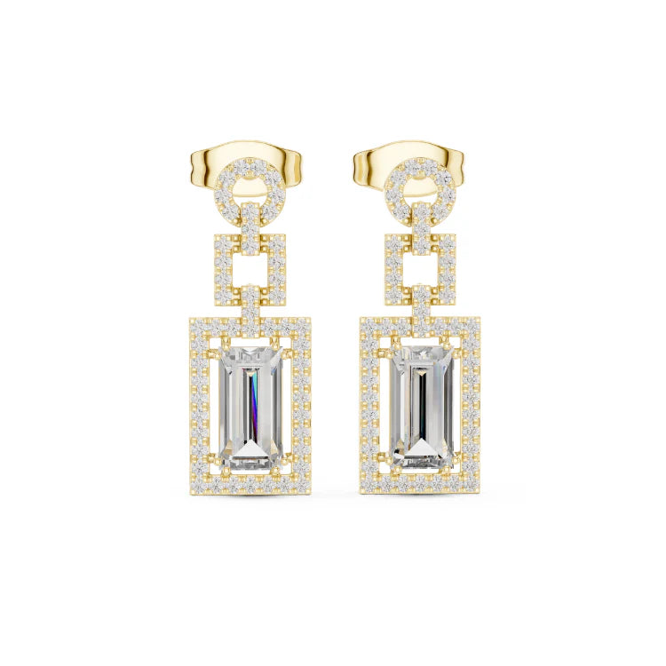Art Deco Emerald-Cut Diamond Drop Earrings