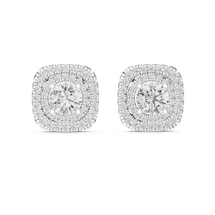 Double Halo Cushion Frame Diamond Stud Earrings
