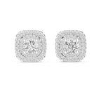 Double Halo Cushion Frame Diamond Stud Earrings