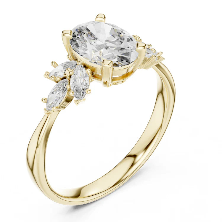 Floral-Inspired Oval Diamond Engagement Ring