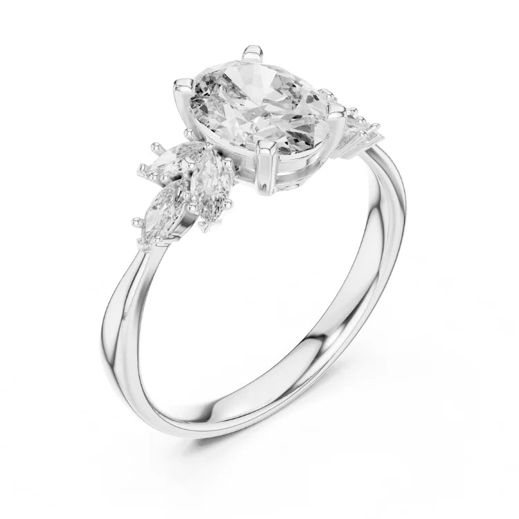 Floral-Inspired Oval Diamond Engagement Ring