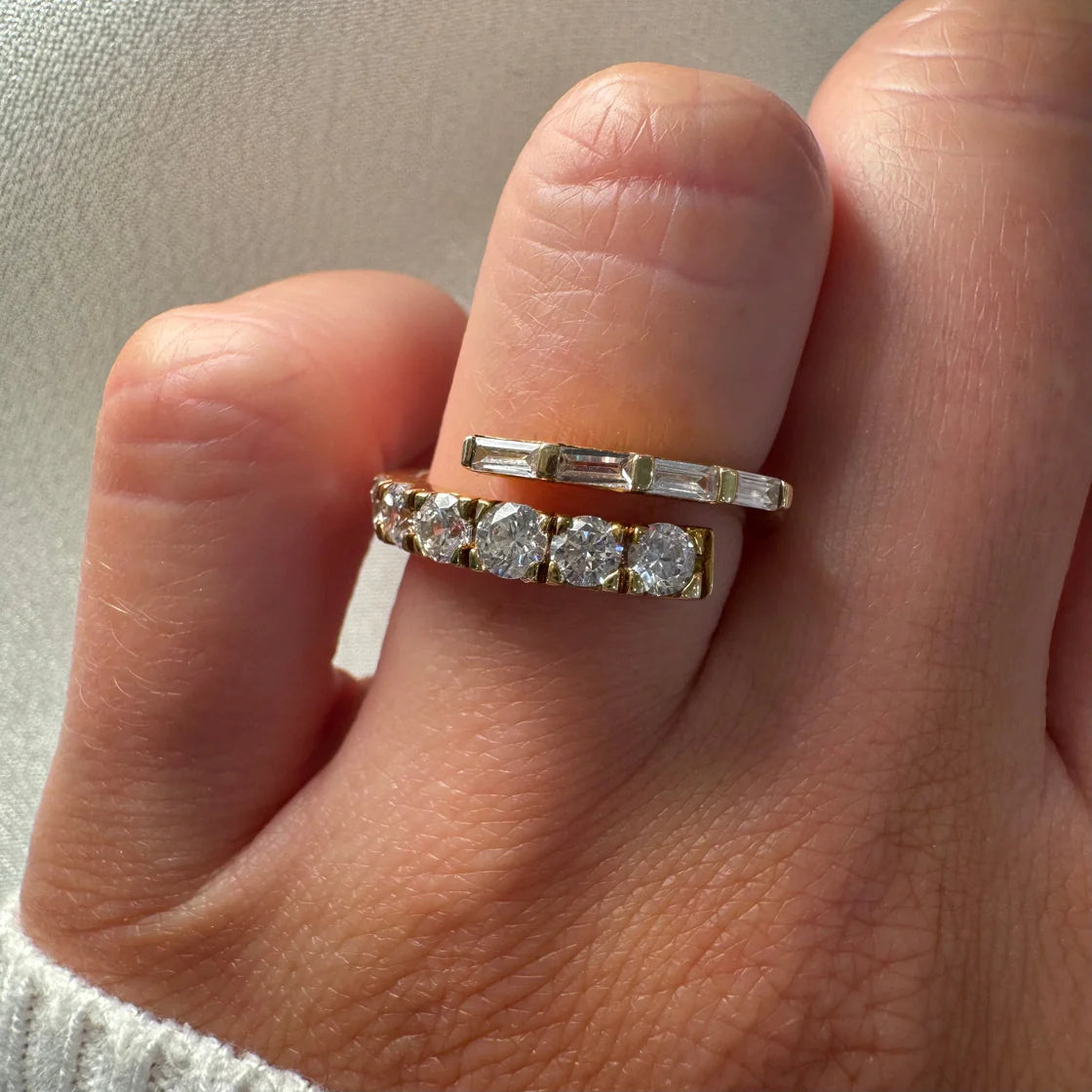 Baguette and Round Brilliant Cut Diamond Wrapped Band